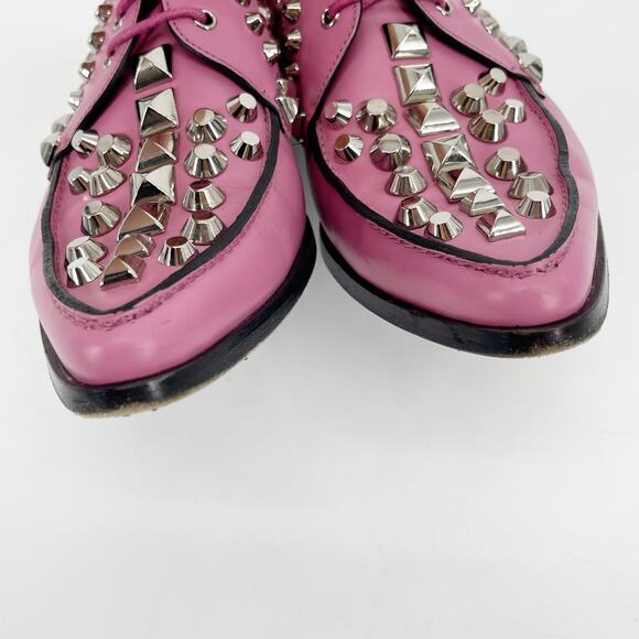 Prada Pink Studded Leather Oxford Lace Up Shoes with Silver Hardware IT 36 - Picture 8 of 13